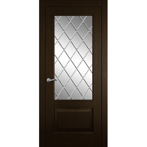 Межкомнатная дверь Мебель-Массив Верона Темный дуб без патины полотно с остеклением витраж