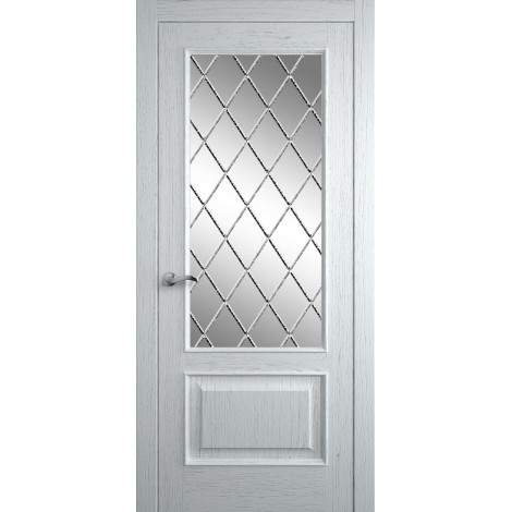 Межкомнатная дверь Мебель-Массив Верона Эмаль белая патина полотно с остеклением витраж