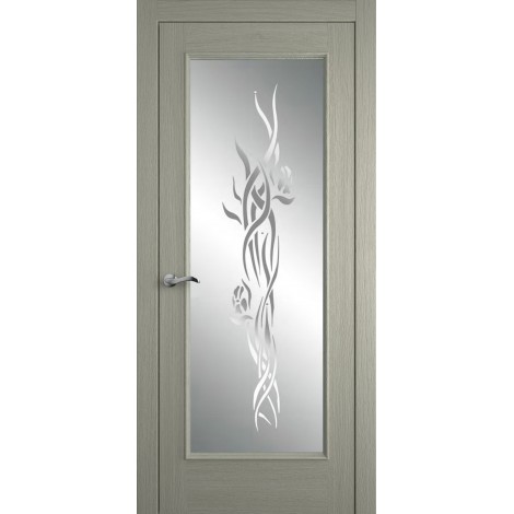 Межкомнатная дверь Мебель-Массив Виченца Эмаль RAL 7044 без патины полотно с остеклением витраж пескоструй