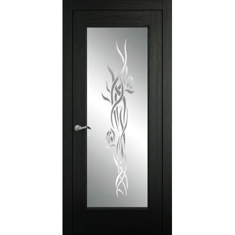 Межкомнатная дверь Мебель-Массив Виченца Эмаль RAL 9005 без патины полотно с остеклением витраж пескоструй