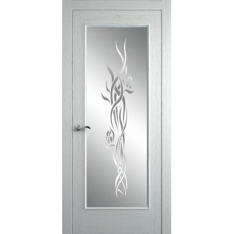 Межкомнатная дверь Мебель-Массив Виченца Эмаль RAL 9010 без патины полотно с остеклением витраж пескоструй
