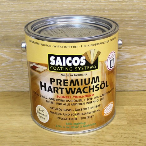 Масло с твердым воском с ускоренным временем высыхания Saicos Hartwachsol Premium (Германия) 3200 шелковисто-матовое 2,5л